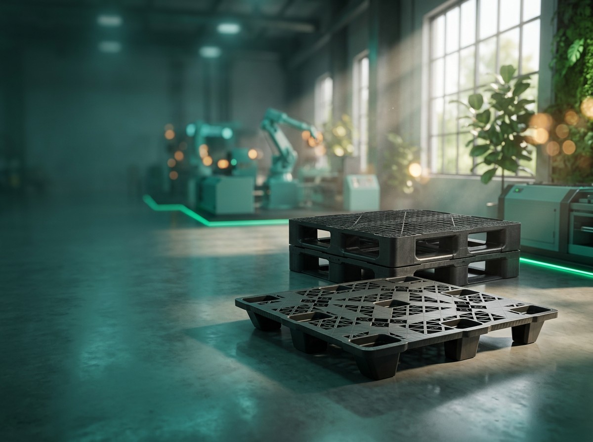 Pallet de plástico reciclado de alta resistência em galpão industrial